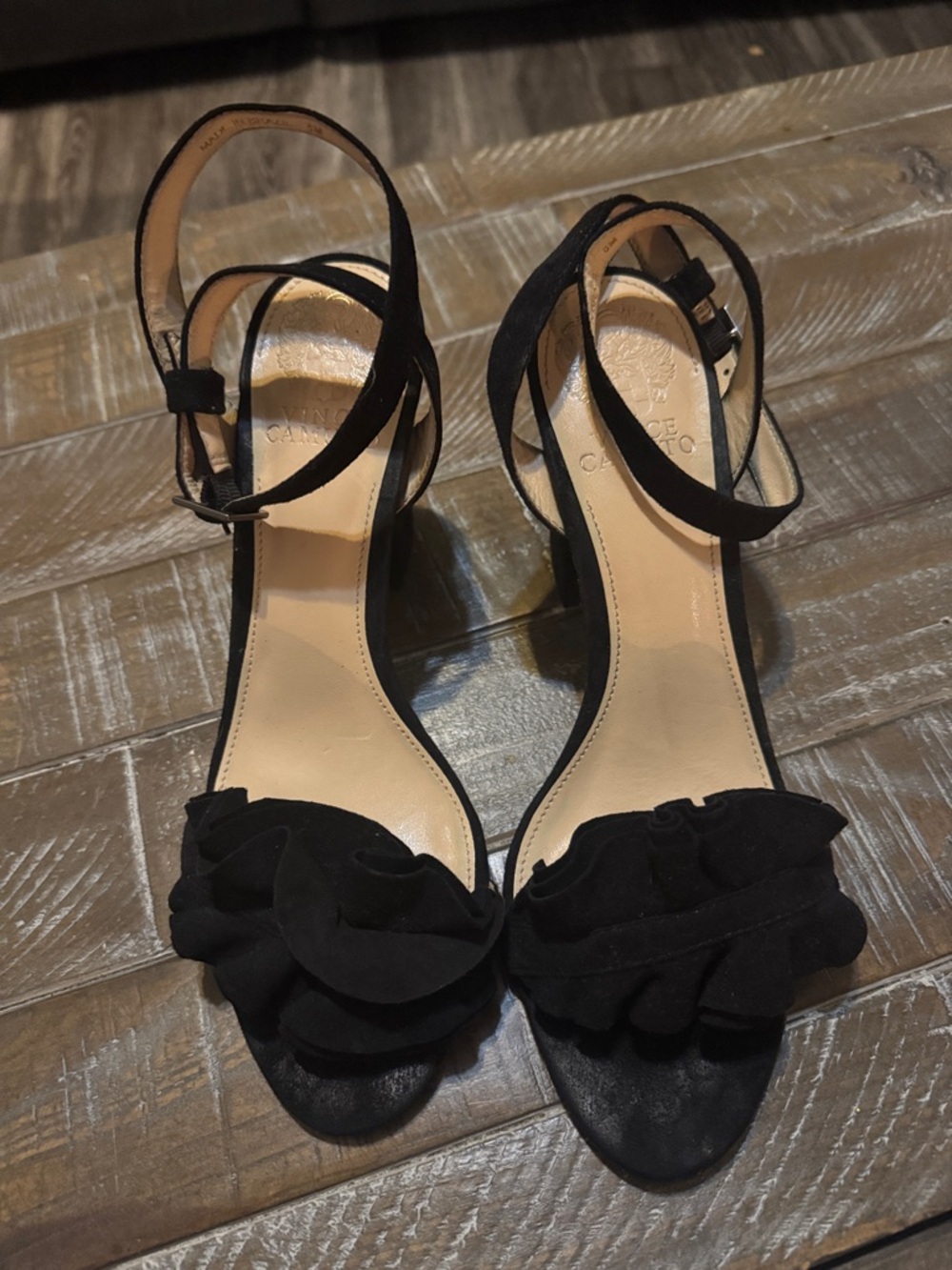 Black Ruffle Ankle-Strap Sandals - Women